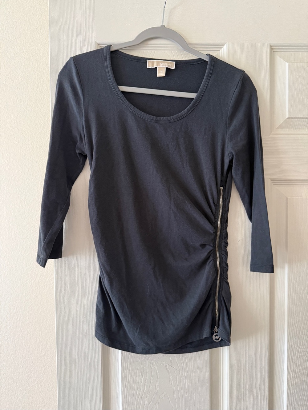 Michael Kors Women’s Scoop Neck Side-Zip Three-Quarter Sleeve Top - Black